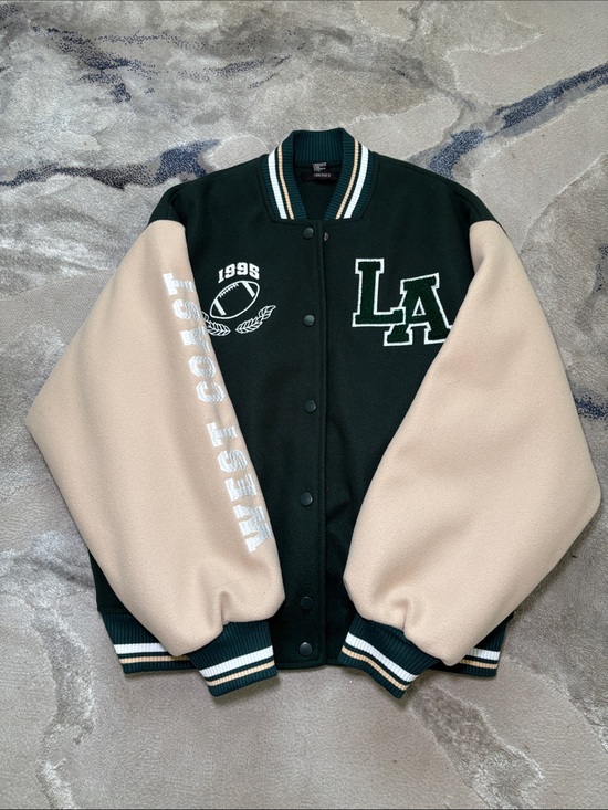 Forever 21 Jackets & Blazers - Forever 21 Dark Green and Beige Varsity Jacket with LA Patch